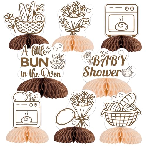 Bun in The Oven Themed Honeycomb Center Table Decorations Hand Drawn Bun in The Oven Baby Shower Tapestry Decor Bread for Baby Shower Party Supplies
