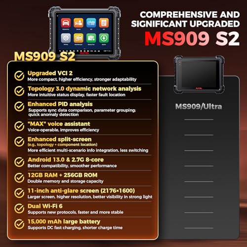 Image of Autel MaxiSys MS909 S2 Scanner 2026, Same as Ultra S2 Up of MS909, Top Intelligent Scan Tool with Topology 3.0, Enhanced PID Analysis, Motor TruSpeed Repair, ECU Programming, 48+ Services, CAN FD&DOIP