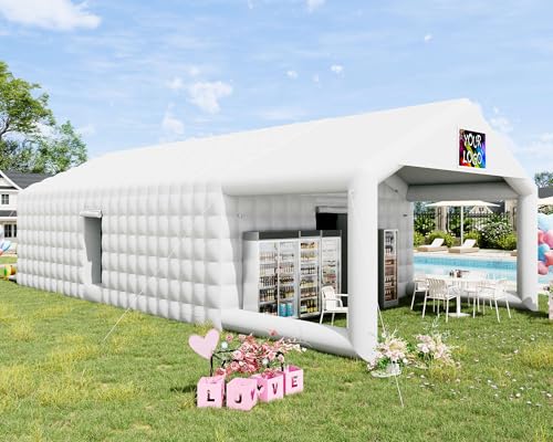 SPECRAFT 39x20x14 FT Large Inflatable Nightclub Tent for Adults with Pavilion Rest Area, Black Inflatable Night Club Gazebo with 2 Side Doors & Logo Area for Wedding, Birthday, Backyard Events, White