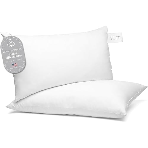 Digital Decor 100% Cotton Luxury Hotel Pillows Queen Size Set of 2, Cooling Down Alternative Bed Pillows for Sleeping, Hypoallergenic Soft Pillows for Side & Back Sleepers, Made in USA, 30" x 20"