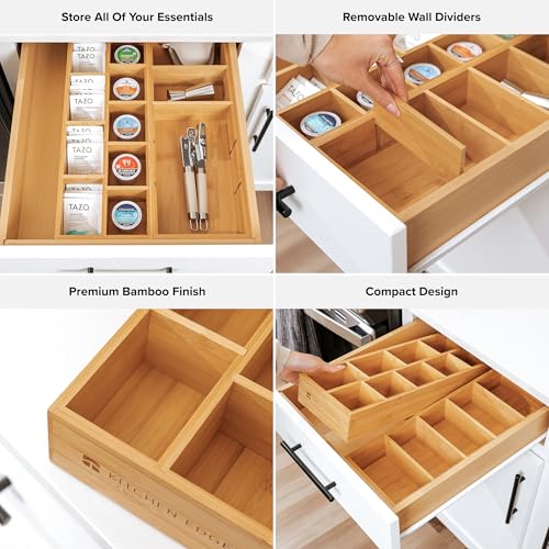 KitchenEdge Premium Utensils and Tea Bag Drawer Organizers – 14-Compartment Design with Removable Dividers, Non-Slip Feet, 100% Sustainable Bamboo, 2 Pack by KitchenEdge - Image 3