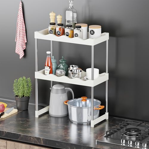 Image of Lukzer 2 Tier Bookshelf Organizer Rack for Home & Office | Steel & Plastic Book Storage Stand (White, 71x50x24cm) | Multipurpose Display Shelf for Books, Files, Plants & Decor CH-007