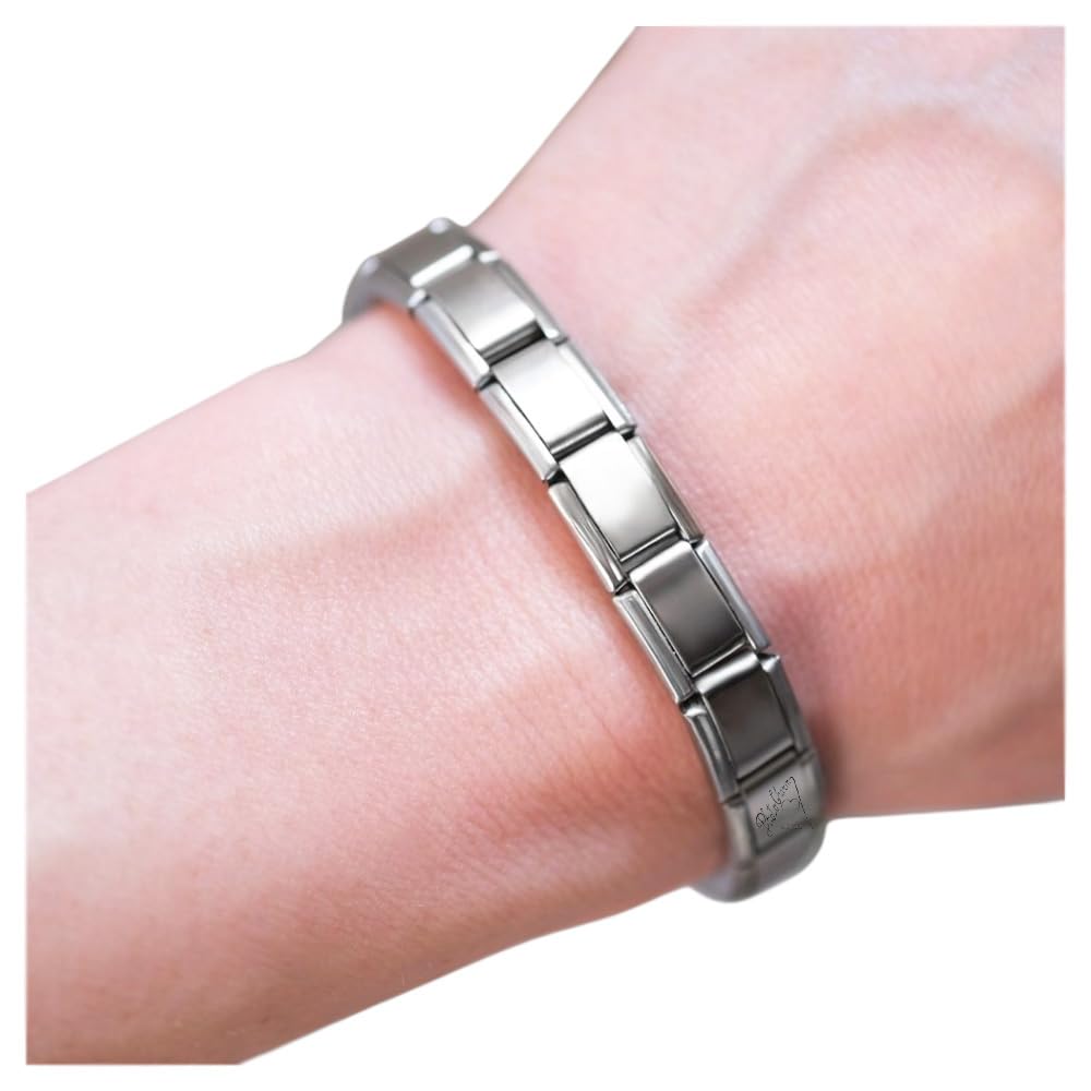 Italian Charm Bracelet – 9mm Stainless Steel – Silver colour– Compatible with Nomin. & Italian-Style Charms; 18 links; stretch link modular