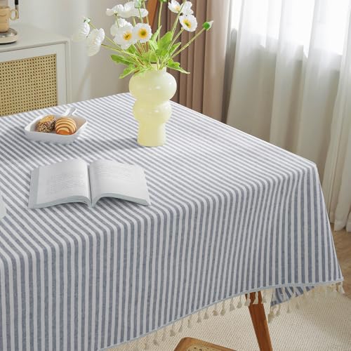 Nappe à rayures anti-poussière en coton et lin pour table de buffet - 3