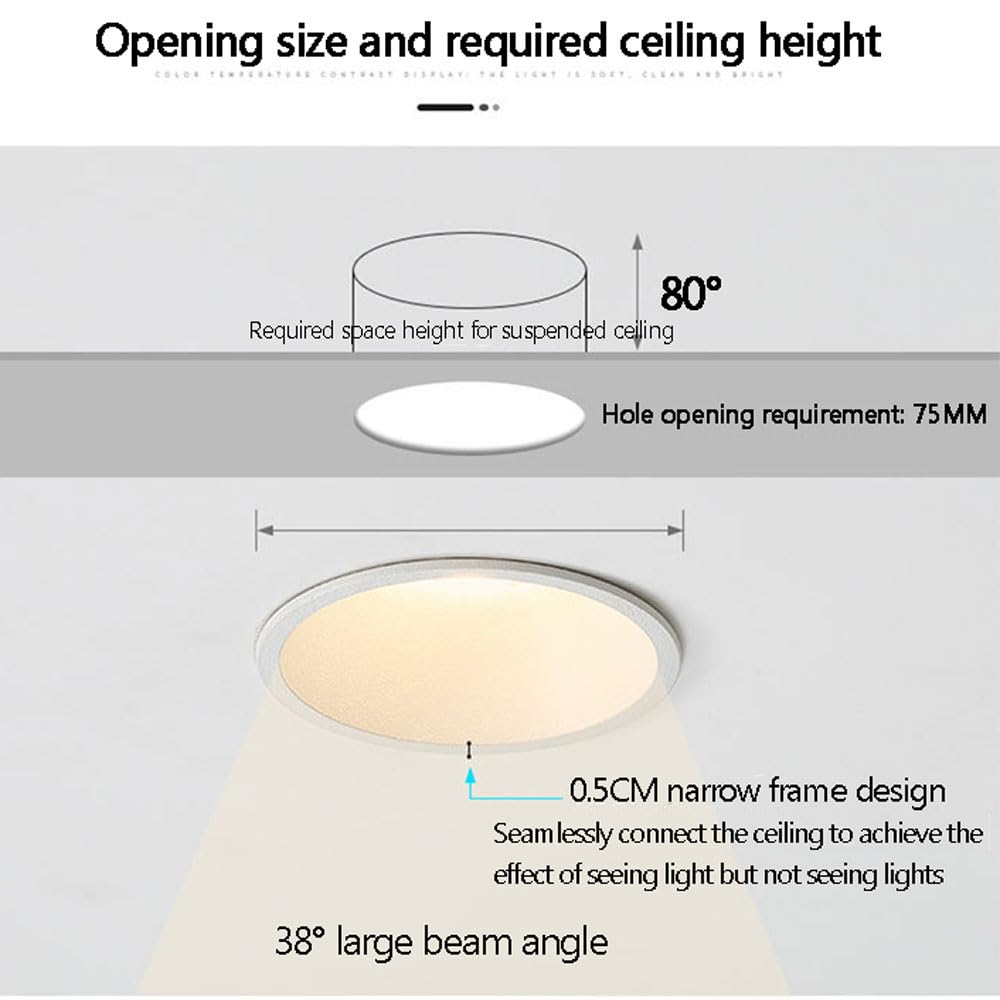 Downlight LED Rotondo con deflettore, 3-CCT Selezionabile 3000K/4000K/6000K, 5W, 7W, 10W, 12W, Downlight LED da Incasso, Confezione da 9, 12W-4000K,12W-4000K
