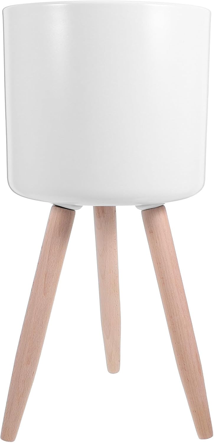 White Metal Plant Pot Stand with Wood Shelves, Multi Tier Organizer