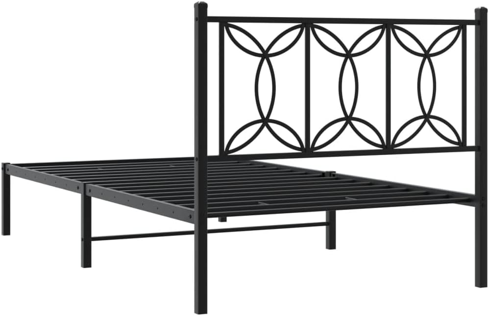 Black Steel Bed Frame Twin Size Modern Minimalist Platform Foundation with Sturdy Slatted Support for Bedroom Furniture Easy Assembly No Box Spring Needed