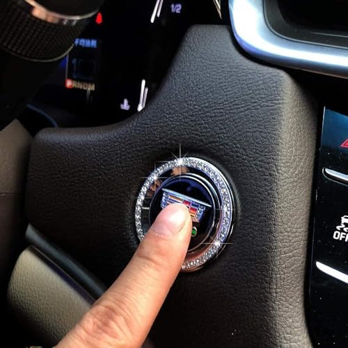 Ice Out Crystal Car Decorative Diamond Ignition Emblem Stop Switch One-Click Engine Start Button Trim Cover Interrior forCadillac CT6/ XT4 /XT5 /XT6 Bling (1 Hole)