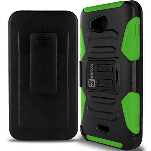Kyocera Hydro Air Case, Kyocera Hydro Wave Case, Coveron® [Explorer Series] Belt Clip Cover For Kyocera Hydro Air/Hydro Wave Holster Case With Card Slot Kickstand - Neon Green & Black #TOP21