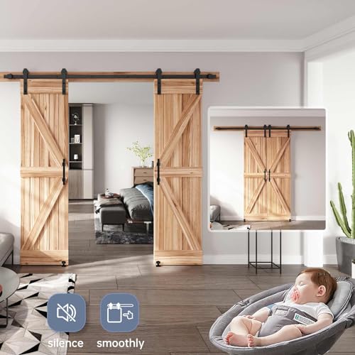 EaseLife 8 FT Double Sliding Barn Door Track and Handle Hardware Kit,Straight Pulley,Slide Smoothly Quietly,Easy Install (8FT Track Kit for 20"~24" Wide Double Door) by EaseLife - Image 5