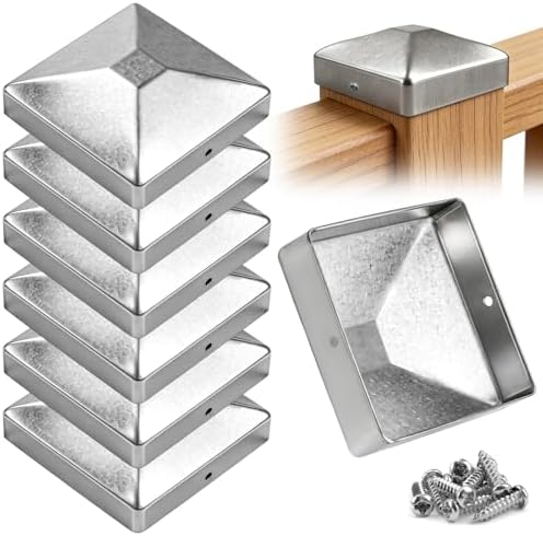 mawmuaw 6 Stück Pfostenkappen 9x9cm, Zaunpfosten Kappen Verzinkt | Rostfreie Pfostenabdeckung Metall, mit Schrauben, für Holzpfosten, Terrassenpfeiler, Zaun