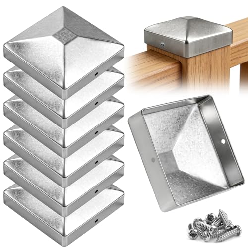 mawmuaw 6 Stück Pfostenkappen 91x91mm Zaunpfosten Kappen Rostfreie Verzinkte Pfostenabdeckung aus Metall mit Schrauben für Holzpfosten Terrassenpfeiler