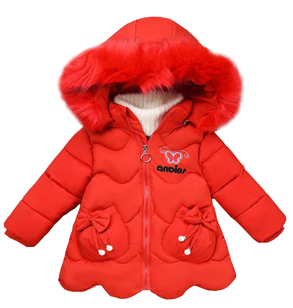 Piumino da bambina, imbottito, con cappuccio in pelliccia, giacca invernale da ragazza, spessa e calda, antivento