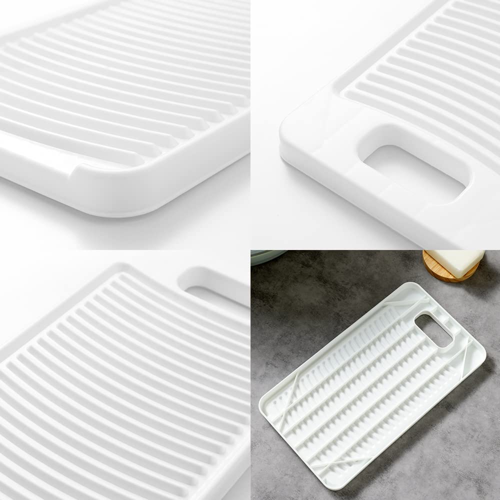 Tabla de lavado antideslizante para colgar, con trípode fijo de plástico grueso, herramienta de limpieza de ropa (blanco)