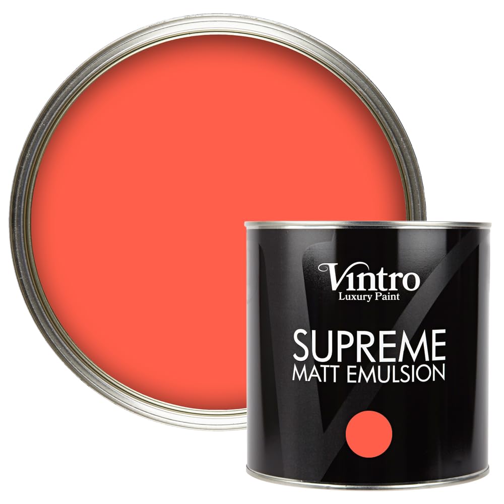 Vintro Paint Coral Red - Matisse Coral Vintro | Luxury Matt Emulsion | Smooth Chalky Finish | Multi Surface Paint | For Walls, Ceilings, Wood And Metal 2.5L (, 2.5 Litre)
