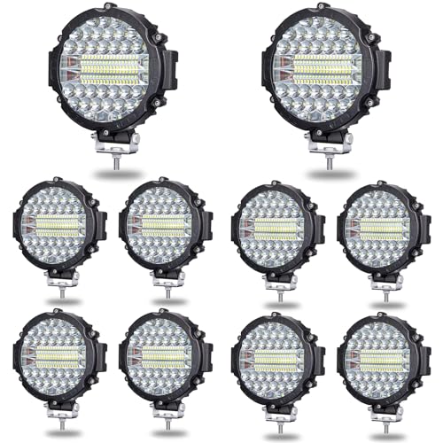 7 INCH Round Light Bar MUVKQC 201W LED Off Road Lights 21000lm Driving Light Pods Trucks Tractor LED Work Lights for Pickup SUV ATV UTV Truck (10x201w Black)