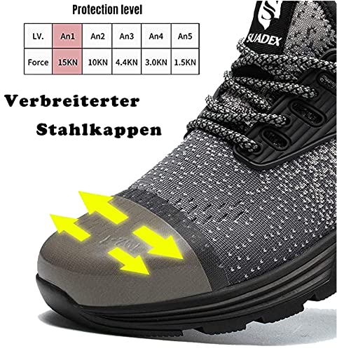 Foto von SUADEX Sicherheitsschuhe Herren Arbeitsschuhe Damen Leicht Atmungsaktiv Sportlich Schutzschuhe mit Stahlkappen (Grau,43EU)