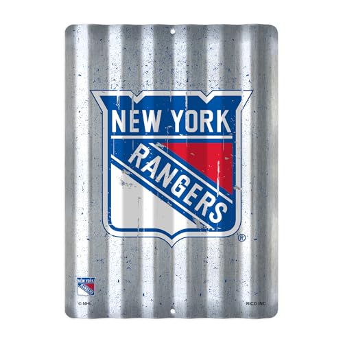 Rico Industries NHL Hockey New York Rangers 12" X 16" Tin Metal Roof Sign
