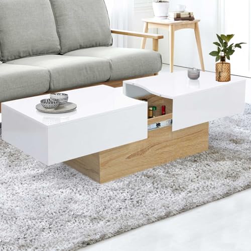 Table Basse Marta Plateau Coulissant Rangement - IDMarket
