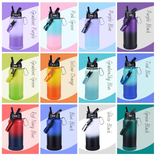 Image of Insulated Water Bottle, 32 oz Stainless Steel Wide Mouth Water Bottles with 2 Leak Proof Lid and Paracord Handle, Double Wall Vacuum Insulated Sports Water Bottle, Mint Green