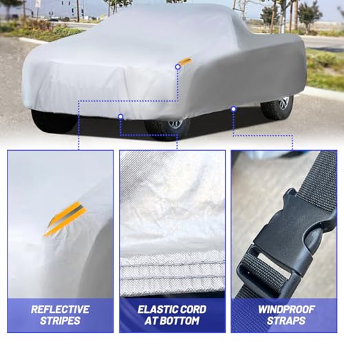 Image of MORNYRAY Waterproof Car Cover All Weather Snowproof UV Protection Windproof Outdoor Full Truck Cover, Universal Fit for (Fit Truck Length 242-250 inch,All Silvery)
