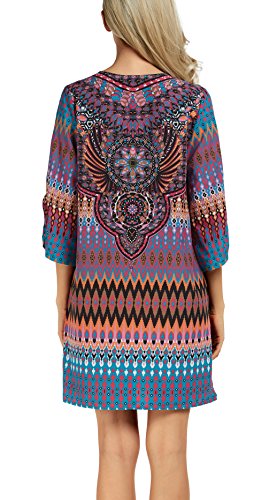 Image of Women Bohemian Neck Tie Vintage Printed Ethnic Style Summer Shift Dress
