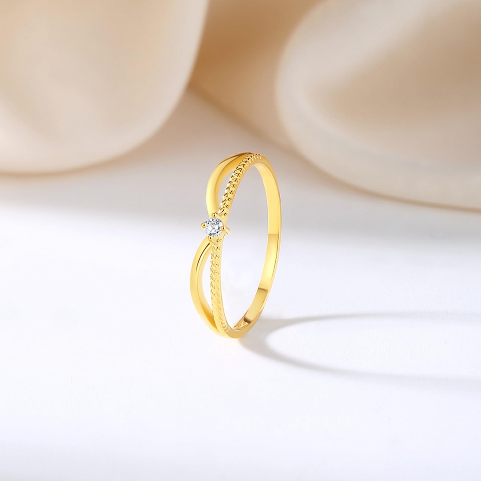 Anillo de compromiso para mujer con diamantes, oro amarillo, delicado anillo de boda de oro auténtico para mujeres