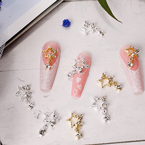 20Pcs 3D Alloy Star Nail Charms,Gold Silver Metal Stars Nail Gems Nail Rhinestones Shiny Crystal Nail Art Charms Y2K Bling Nail Decoration Rhinestones For Nails Diy Manicure Jewelry Nail Accessories #TOP2