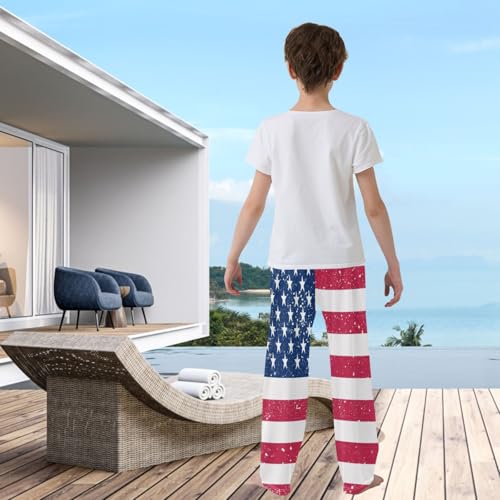 visesunny Boys' Pants USA Flag Jogger Pants Elastic Waist Long Bottoms Trousers with Pockets S3