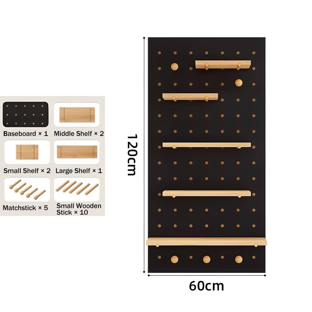 Kit de combinación de tablero de clavijas montado en la pared con estante, tablero de madera maciza de 16 mm de grosor para organización de talleres, oficina en casa, manualidades, almacenamiento
