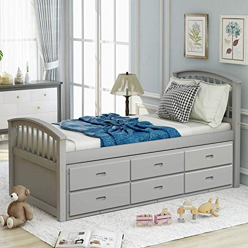 Merax Platform Storage Bed Solid Wood Bed With 6 Drawers Twin Size #TOP1