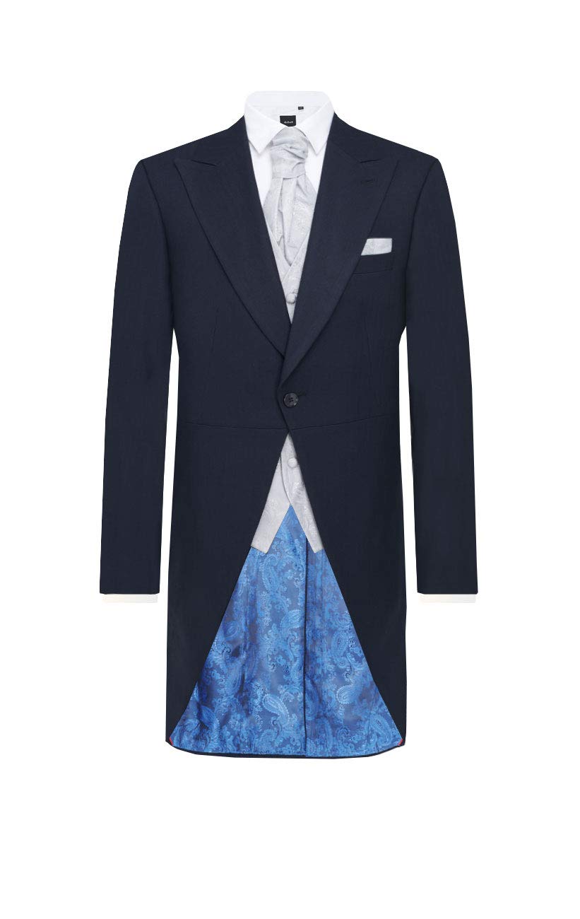 Dobell Mens Navy Herringbone Morning Wedding Tailcoat Regular Fit-46R