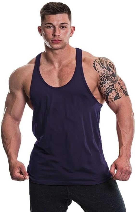 Image of Men's Summer Inner Vest Stringer Soild Round Neck Sleeveless Polyester Tshirt for Gym