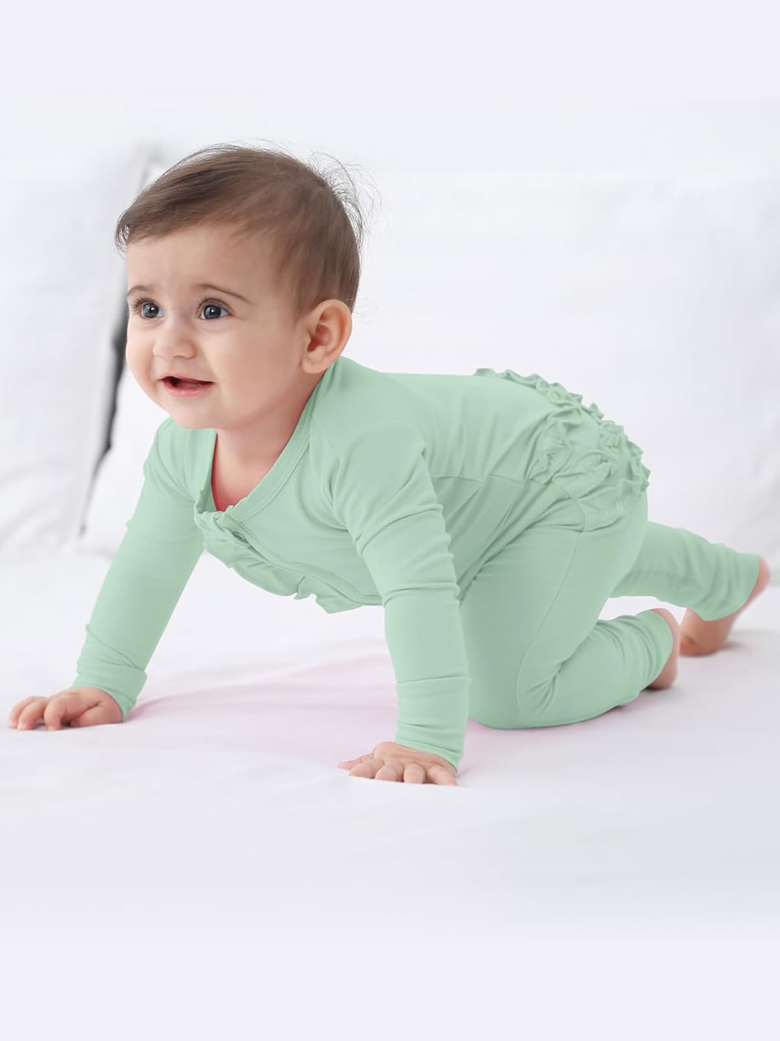 GUISBY Rayon Baby Long Sleeve Footless Rompers, 2 Way Zipper with Ruffle Sleepers 0-24 Months - Image 5