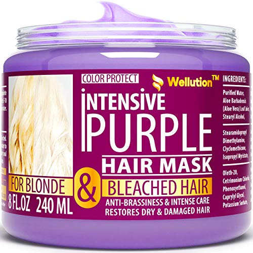 Purple Hair Mask for Blonde with Keratin & Jojoba Oil - Platinum & Silver Hair - Instantly Eliminate Brassiness & Yellows - Made in USA - Hair Toner - Bleached & Highlighted Hair - Sulfate Free - 8 oz