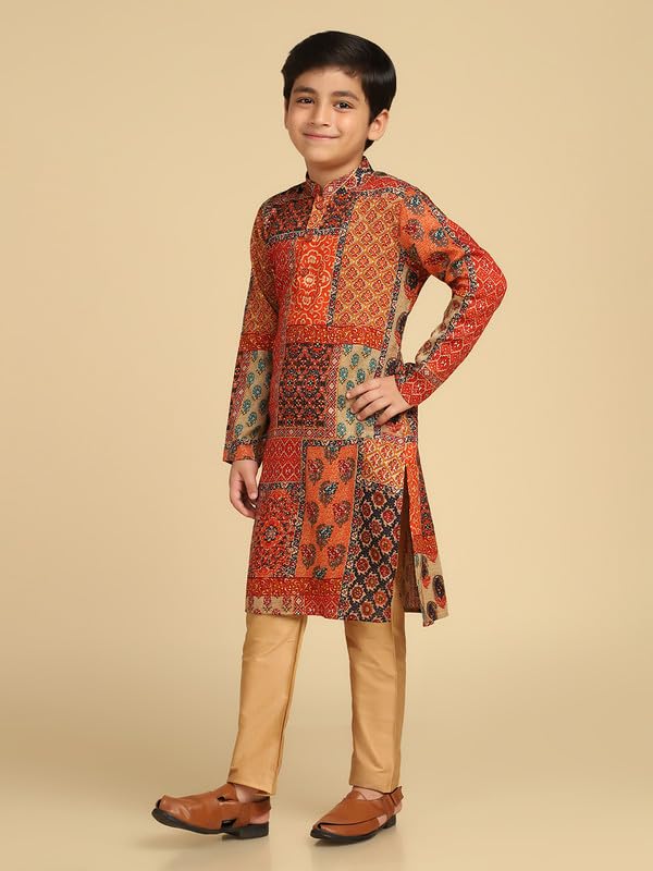 Kisah Boys Kurta | Cotton Blend Foil Print Ethnic Wear For Kids Wedding And Occasions-Kk-1037-5-6 Years Multicolour