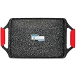 briebe Black Titanium Plaque à Griller Induction Anti-adhésif Titane, Fonte d'Aluminium, Plancha Grill 43 X 25cm, Revêtement sans PFOA, Poignées en Silicone, Vitrocéramique, Gaz, Four
