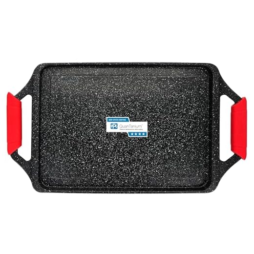 briebe Black Titanium Grillplaat Inductie, Antiaanbak Titanium, Gietaluminium, Grillpan Bakplaat 43x25cm, PFOA-vrije Coating, Siliconen Handgrepen, Keramische Kookplaat, Gas, Oven