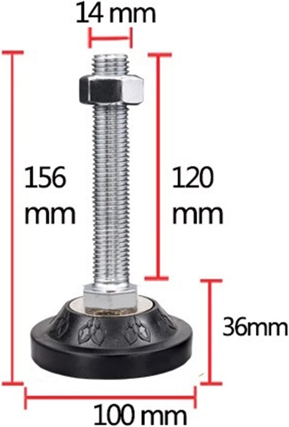BREAKA 4 Pieces of Furniture Leveling Feet, DIY Adjustable Foot Leveling Pads, with PVC Non-Slip Underlay, for Furniture and Mechanical Equipment (Size : 100*M12*120MM)