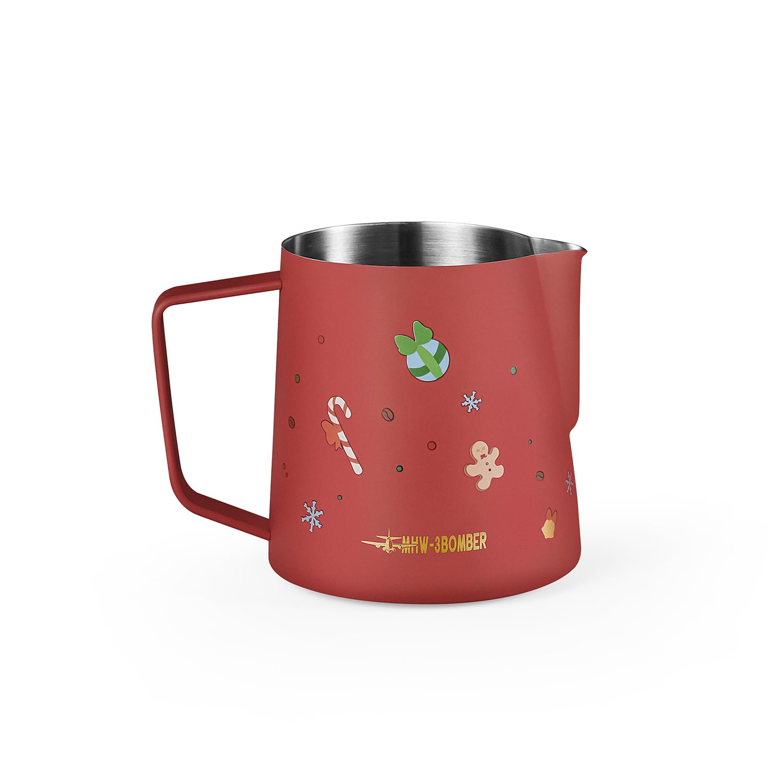 MHW-3BOMBER Espresso Milk Frothing Pitcher Steaming Pitcher Stainless Steel Milk Coffee Cappuccino Latte Art Barista Cup 20oz/600ml Christmas Gift (Red) P5150