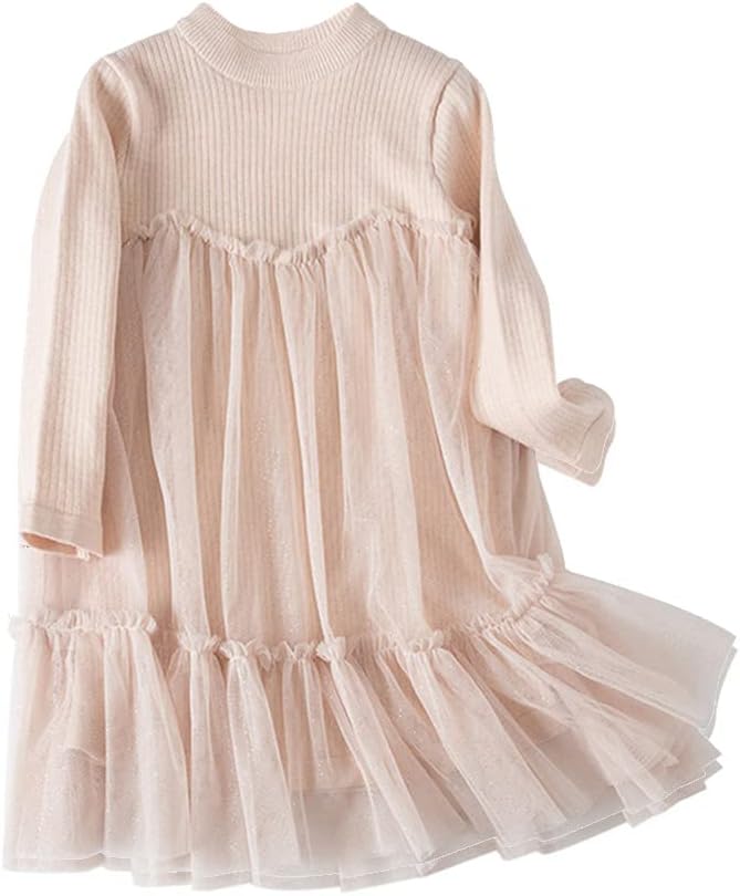Toddler Baby Girls Long Sleeve Knit Sweater Tutu Dresses Sequins Casual Fall Winter Birthday Dress 1-5 Years