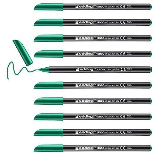Edding 1200 rotulador de color de trazo fino - verde - 10 rotuladores - punta redonda de 1 mm - marcador dibujar y escribir
