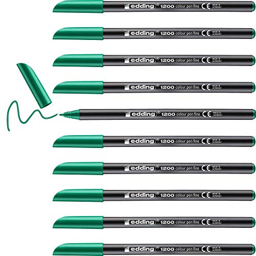 Edding 1200 004   Caja con 10 Rotuladores 1200 con Punta de Fibra   1mm   Verde