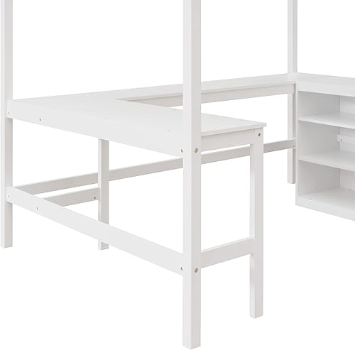 Miniatura 294 de Cama alta funcional tamaño individual con 2 cajones y 2 armarios, base de cama de madera maciza con barandilla de seguridad y escalera de