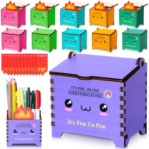 AmazingSpark 12 Pcs Wooden Dumpster Fire Pencil Holders with Motivational
