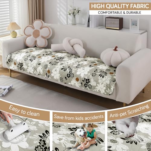 Image of HOKIPO 'Elira Series' Water Repellent + Waterproof Quilted Sofa Mats | Make Your Own Sofa Cover Set | Length 170cm - Feather Brown Floral (AR-5248-C1)