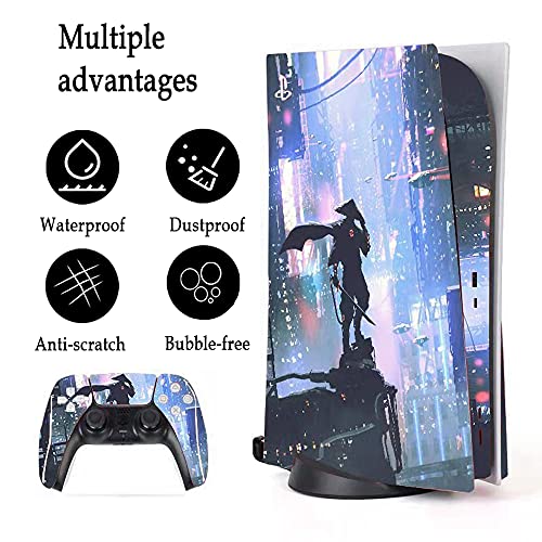 PS5 Skin for Console and Controller, Vinyl Sticker Decal Cover for Playstation 5, Whole Body Skin Protector Durable, Scratch Resistant, Compatible with Playstation 5 Disk Edition (Dark Ninja)