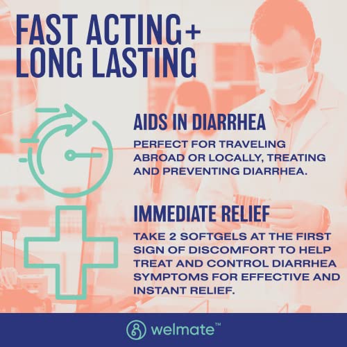 Welmate Anti-Diarrheal Softgels | Loperamide Hcl 2 Mg | Diarrhea Symptom Relief | Upset Stomach Reliever | Anti-Gas | Anti Diarrhea Pills | Travel Essentials | Made In Usa | 24 Count Blister Pack #TOP3