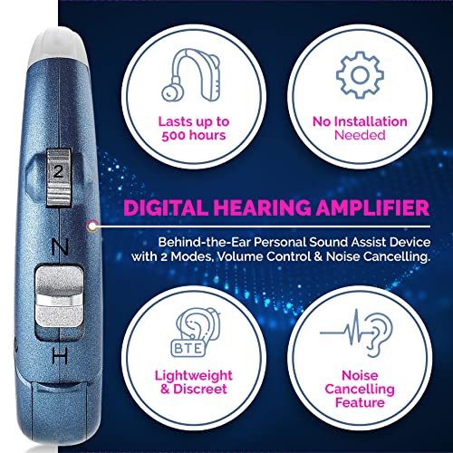 Digital Hearing Amplifier Pair - 500-Hour Battery-Operated Bte Personal Sound Assist Device With 2 Modes, Volume Control & Noise Cancelling, Behind-The-Ear Aids For Adults And Seniors #TOP1