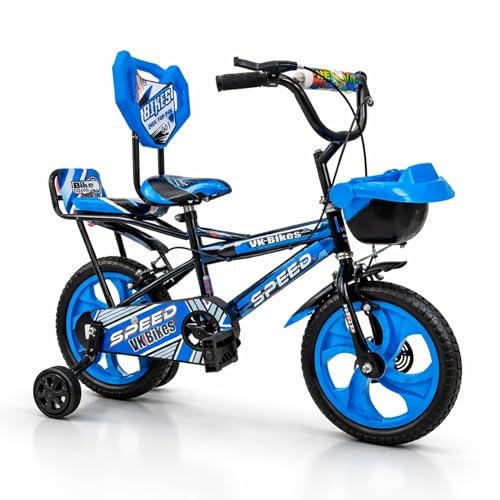 Image of Kids Cycle 14T with Training Wheels Double Gaddi (90% Assembled) for Boys and Girls (Bluee)